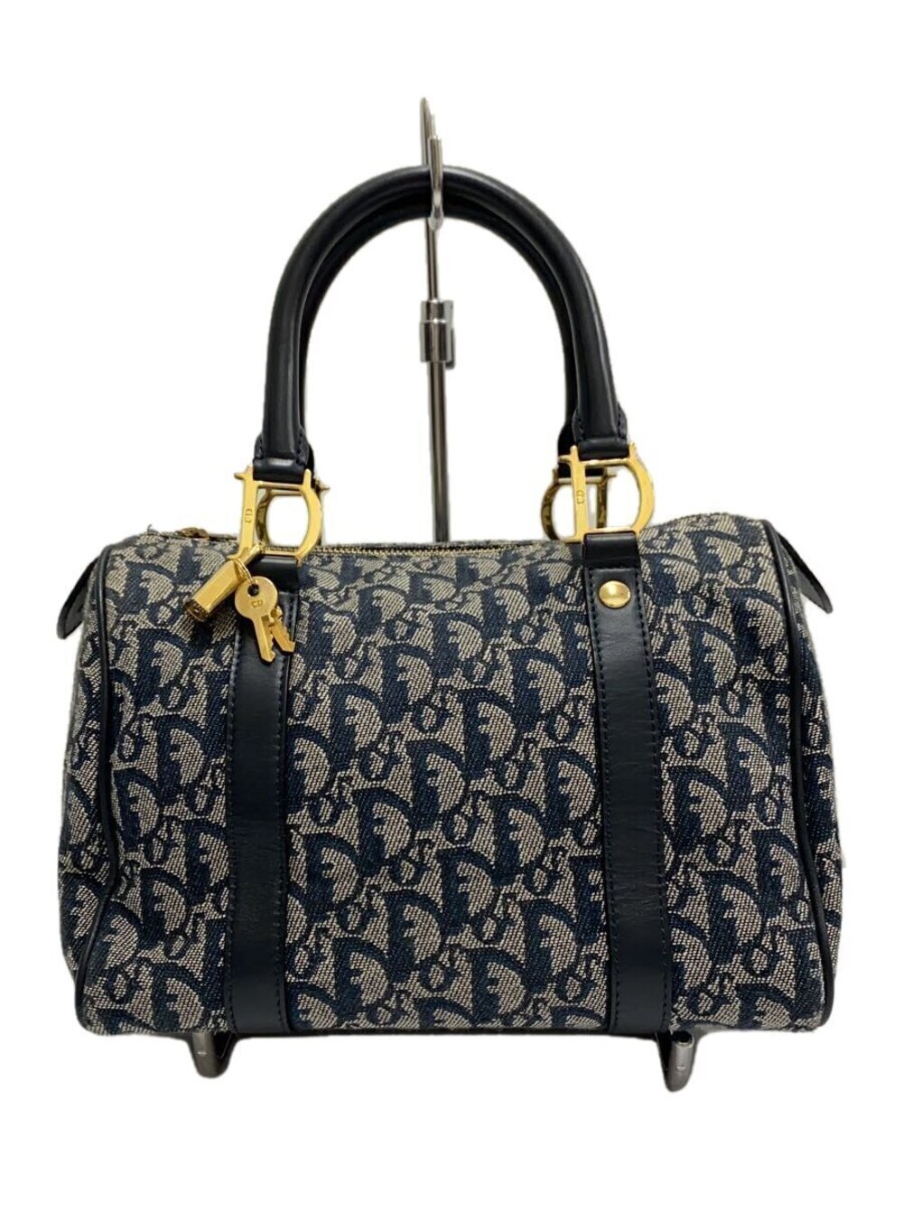 Christian Dior Trotter Boston shaped Handbag Canvas Navy Blue All over